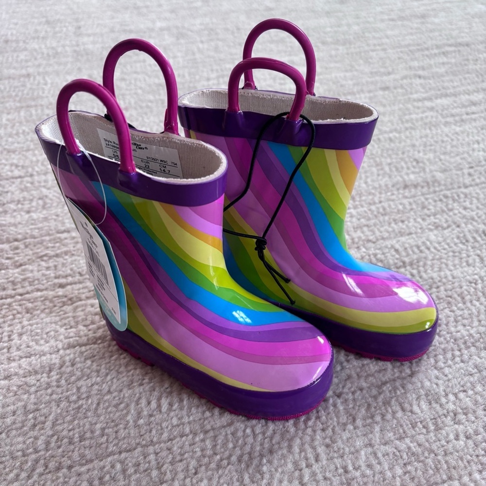 Western Chief Rainbow Stripe Kids Rain Boots in Pink, Purple, Green, Blue NWT - Picture 2 of 8